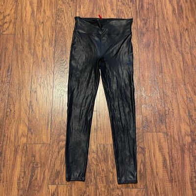 Spanx Womens Leggings Black XL Faux Leather Slimming Tummy Control High Rise
